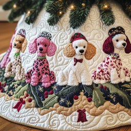 Poodle Charm Quilted Tree Skirt Festive Living Room Merch