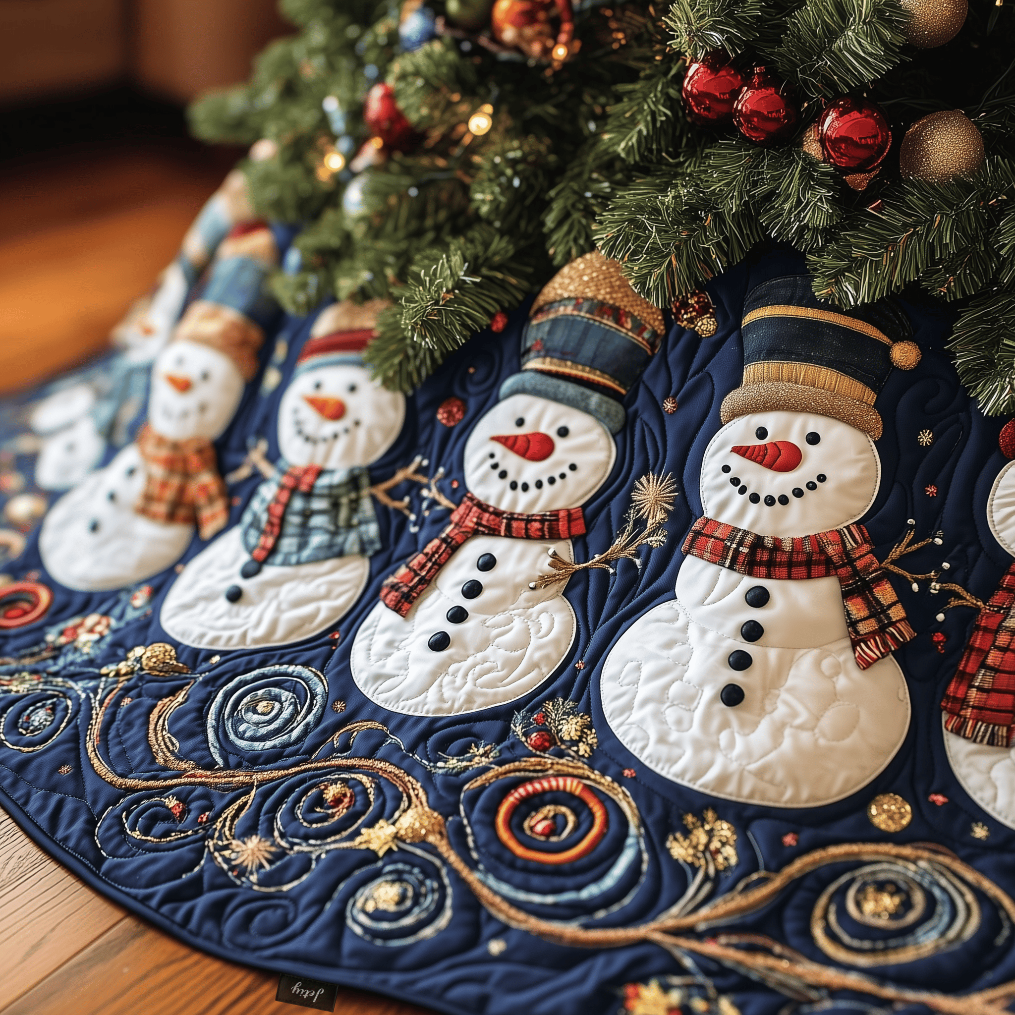 Festive Snowman Quilted Tree Skirt Special Birthday Gift Merch