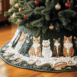 Joyful Cat Quilted Tree Skirt Beautiful Christmas Tree Skirt Merch