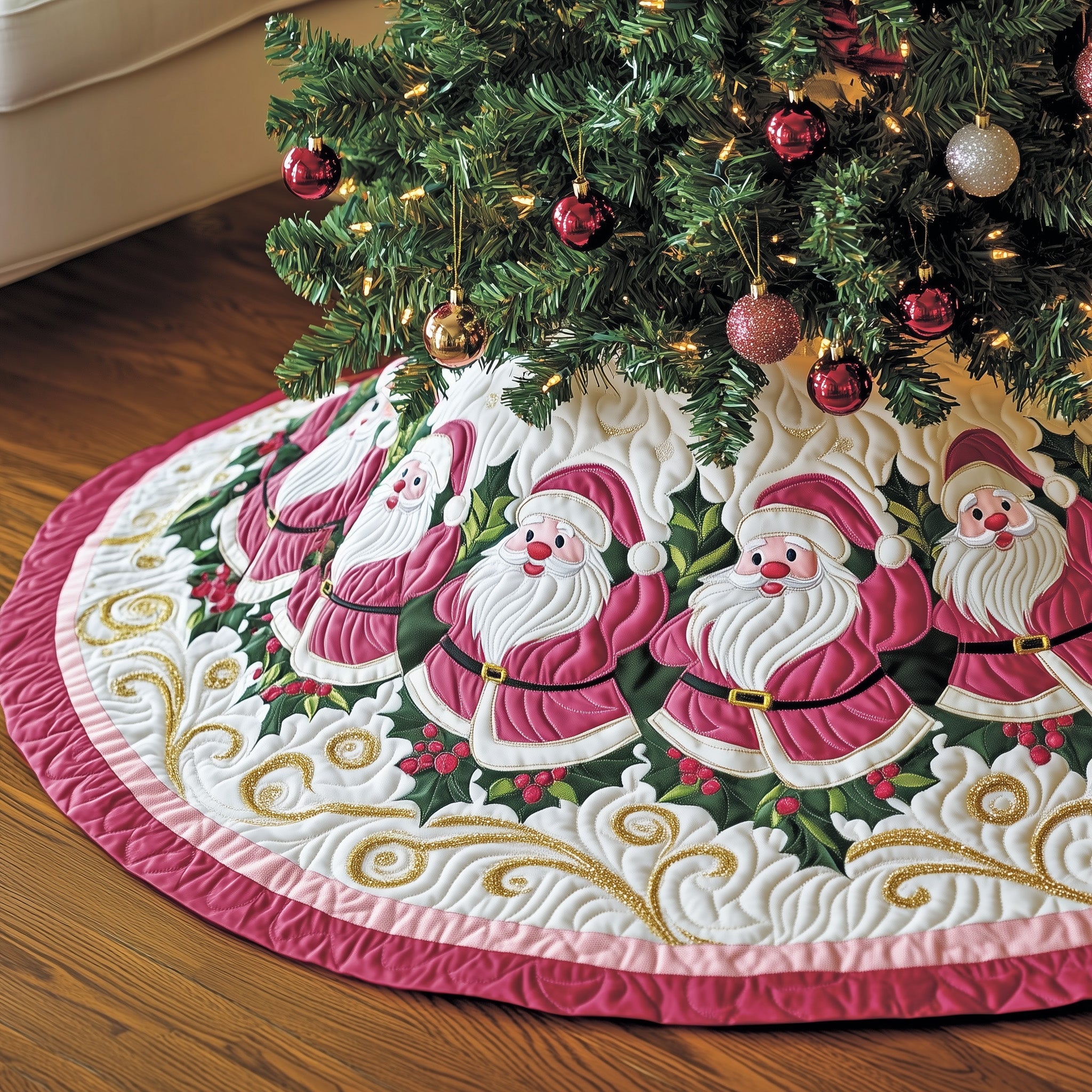 Jolly Santa Quilted Tree Skirt Magical Christmas Spirit Merch