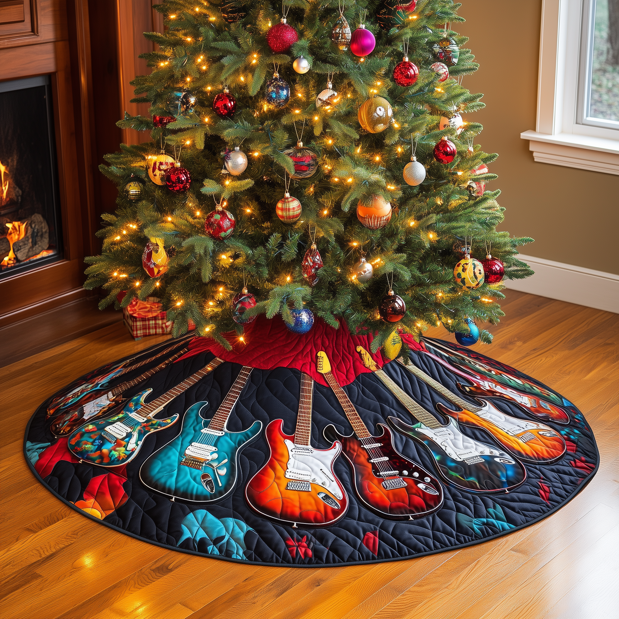 Guitars Quilted Tree Skirt Warm Winter Home Merch