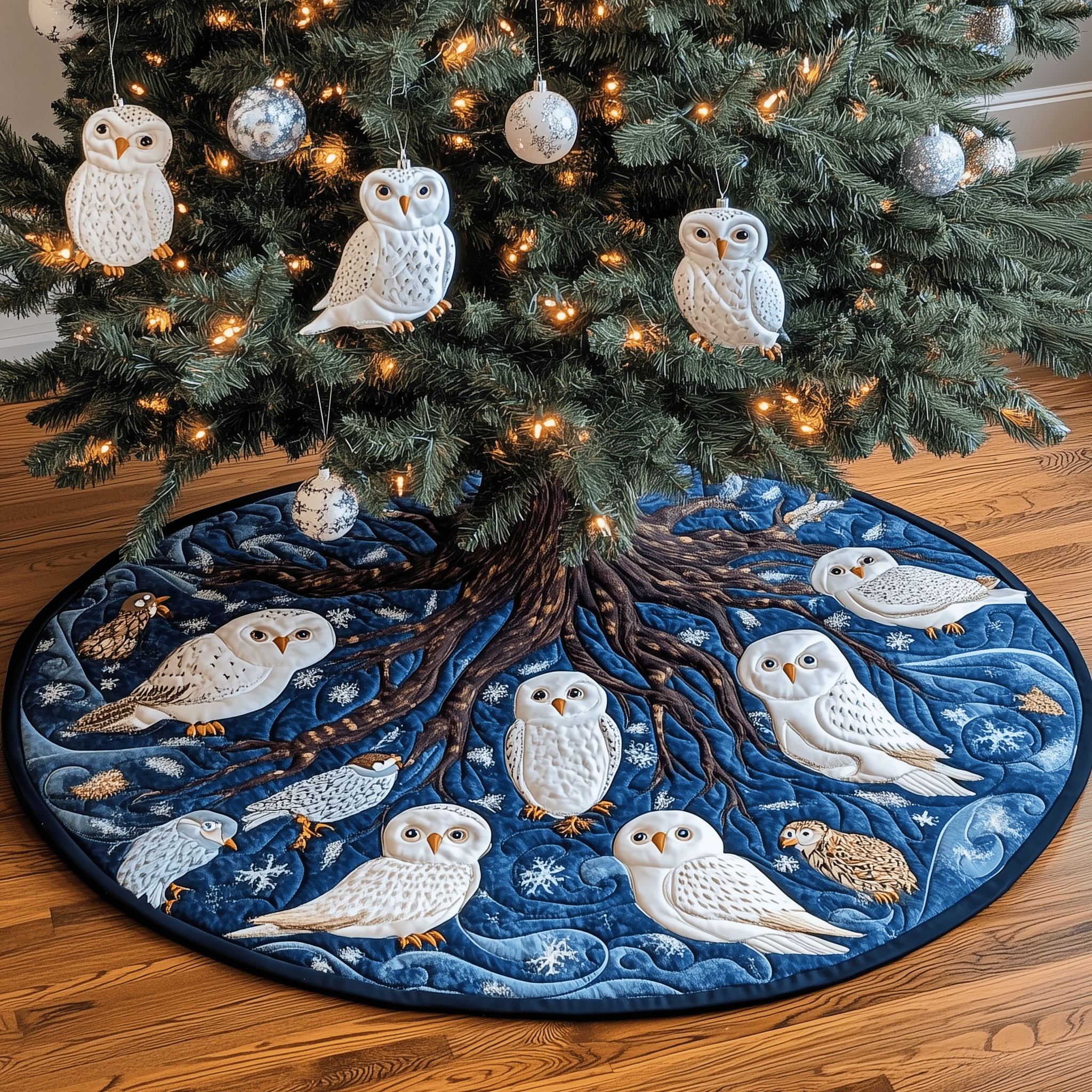 Snow Owls Quilted Tree Skirt Lovely Mother�s Day Gift Merch