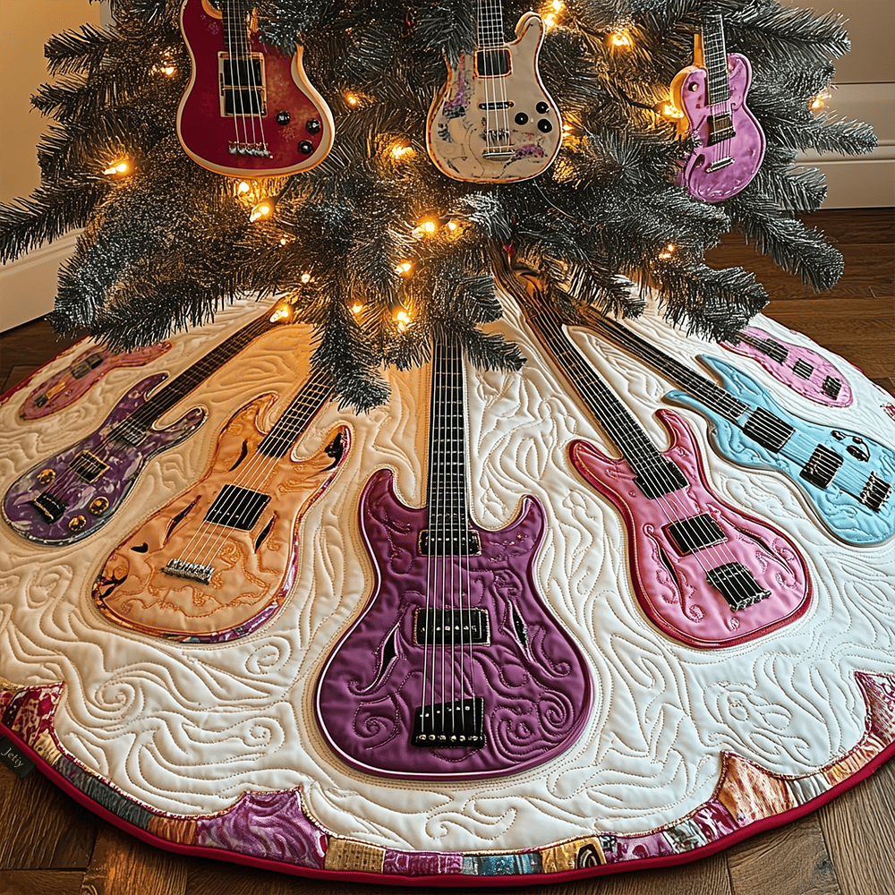 Festive Purple Guitars Quilted Tree Skirt Memorable Graduation Gift Merch