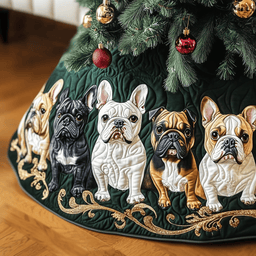 Festive Bulldog Quilted Tree Skirt Stylish Holiday Decor Gift Merch