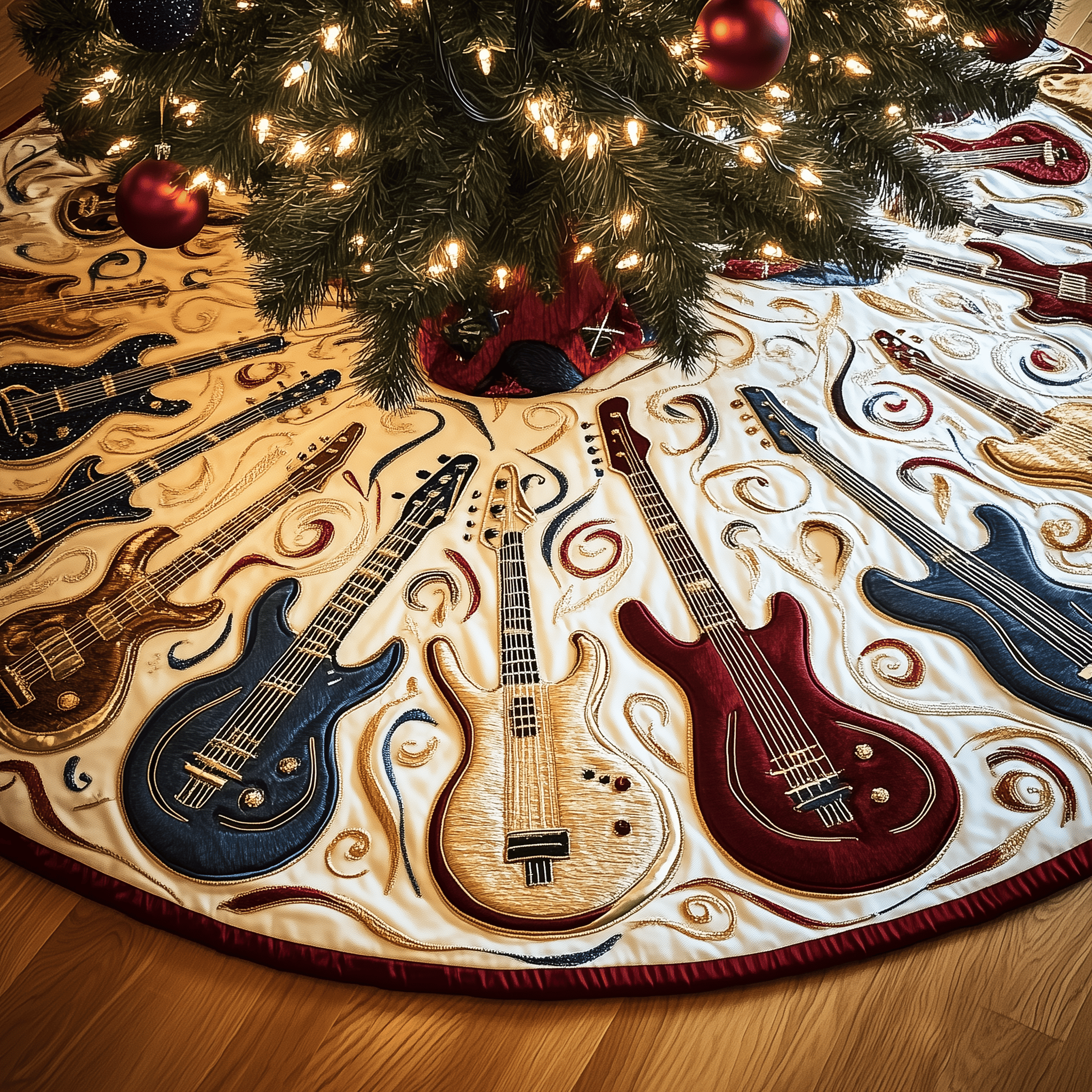 Guitar Bass Quilted Tree Skirt Perfect Gift Merch For Her