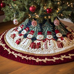 Snowman Lane Quilted Tree Skirt Cozy Home Decor Gift Merch