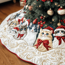 Festive Cat Quilted Tree Skirt Perfect Home For Christmas Tree Merch
