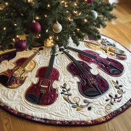 Festive Purple Violins Quilted Tree Skirt Charming Holiday Home Merch