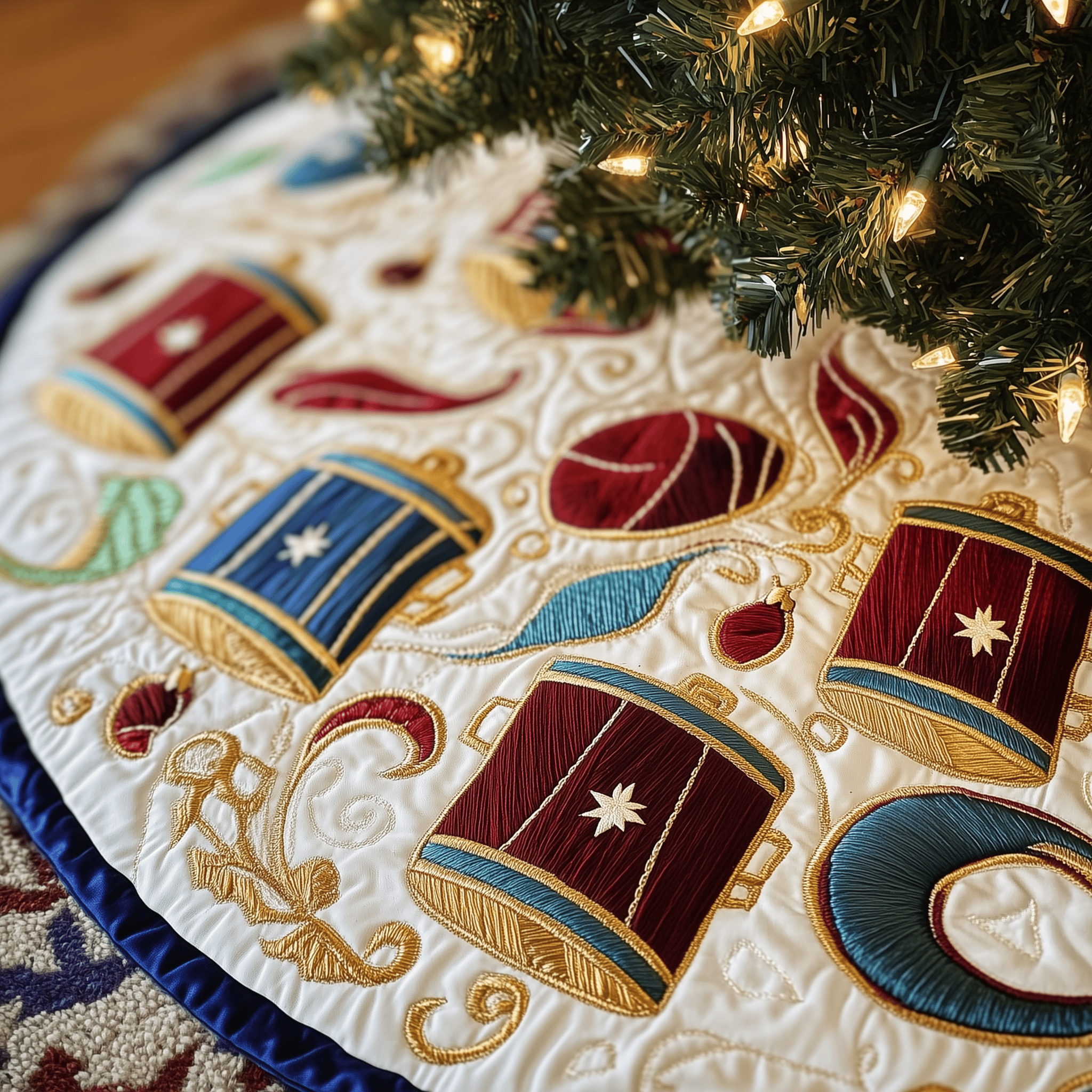 Swirl Drum Christmas Quilted Tree Skirt Best Gift Merch For Him