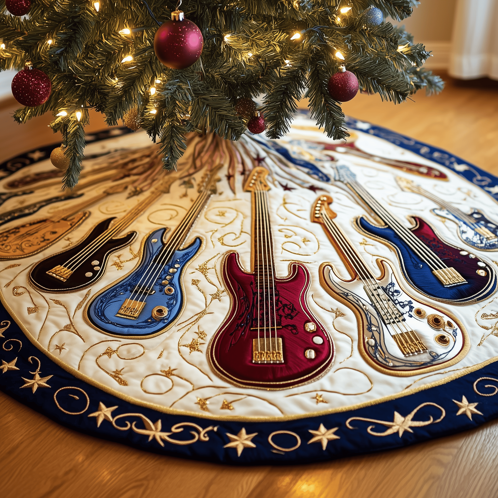 Guitar Bass Quilted Tree Skirt Best Gift Merch For Him