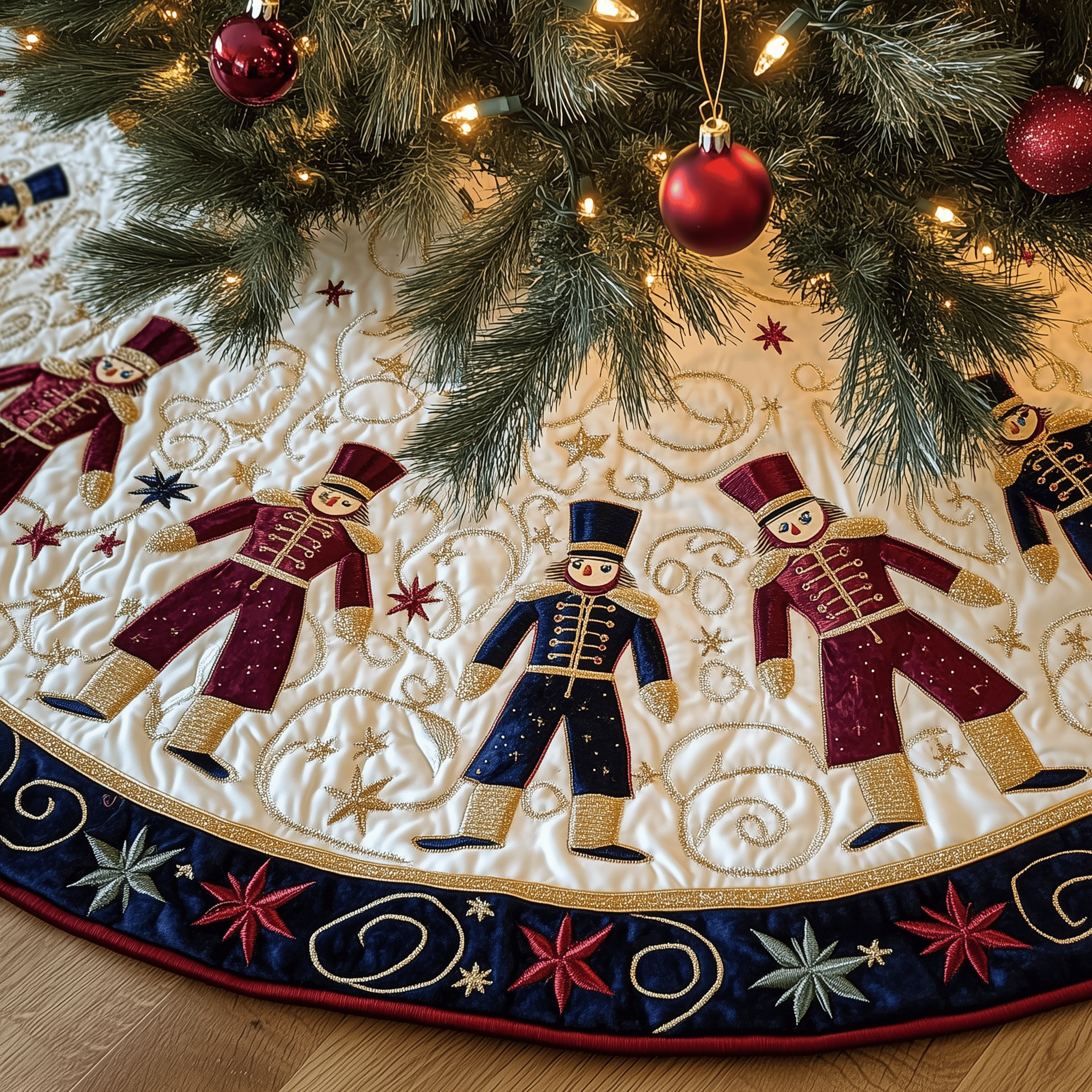 Grumpy Sleepy Nutcrackers Quilted Tree Skirt Holiday Gift Merch