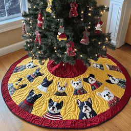 Playful French Bulldog Christmas Quilted Tree Skirt Best New Year Gift Merch