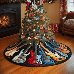 Guitar Bass Quilted Tree Skirt Festive Living Room Merch