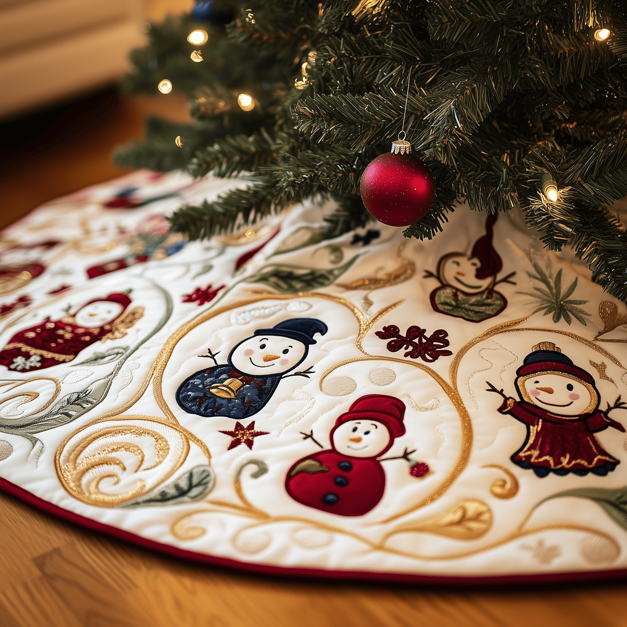 Jolly Snowman Quilted Tree Skirt Perfect Christmas Gift Merch