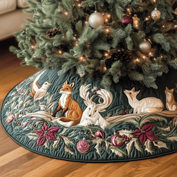 Woodland Animals Quilted Tree Skirt Cozy Home Decor Gift Merch