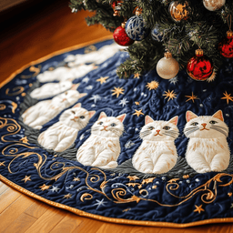 Joyful Cat Quilted Tree Skirt Beautiful Christmas Home Merch