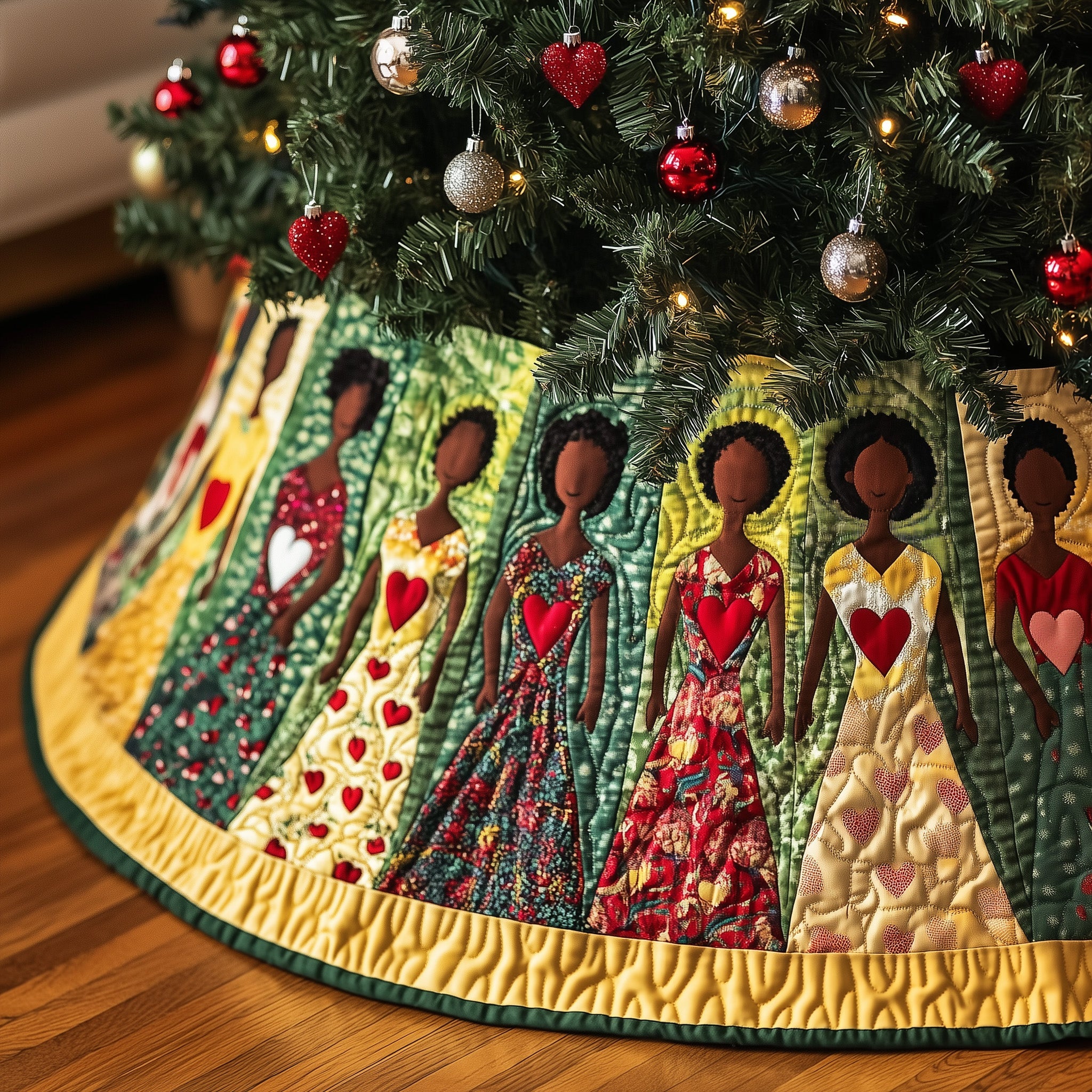 Golden Glow Quilted Tree Skirt Perfect Gift Merch For Her
