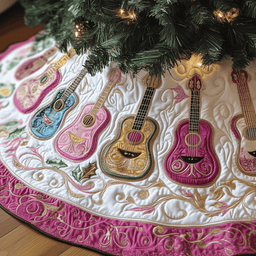 Festive Pinky Ukulele Quilted Tree Skirt Holiday Gift Merch