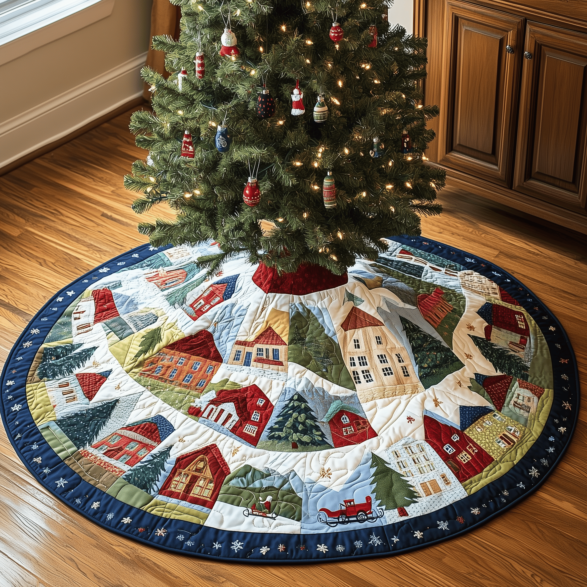 Snowy Village Quilted Tree Skirt Holiday Tree Skirt Must-Have