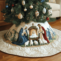 Nativity Scene Quilted Tree Skirt Joyful Holiday Season Gift Merch(1)