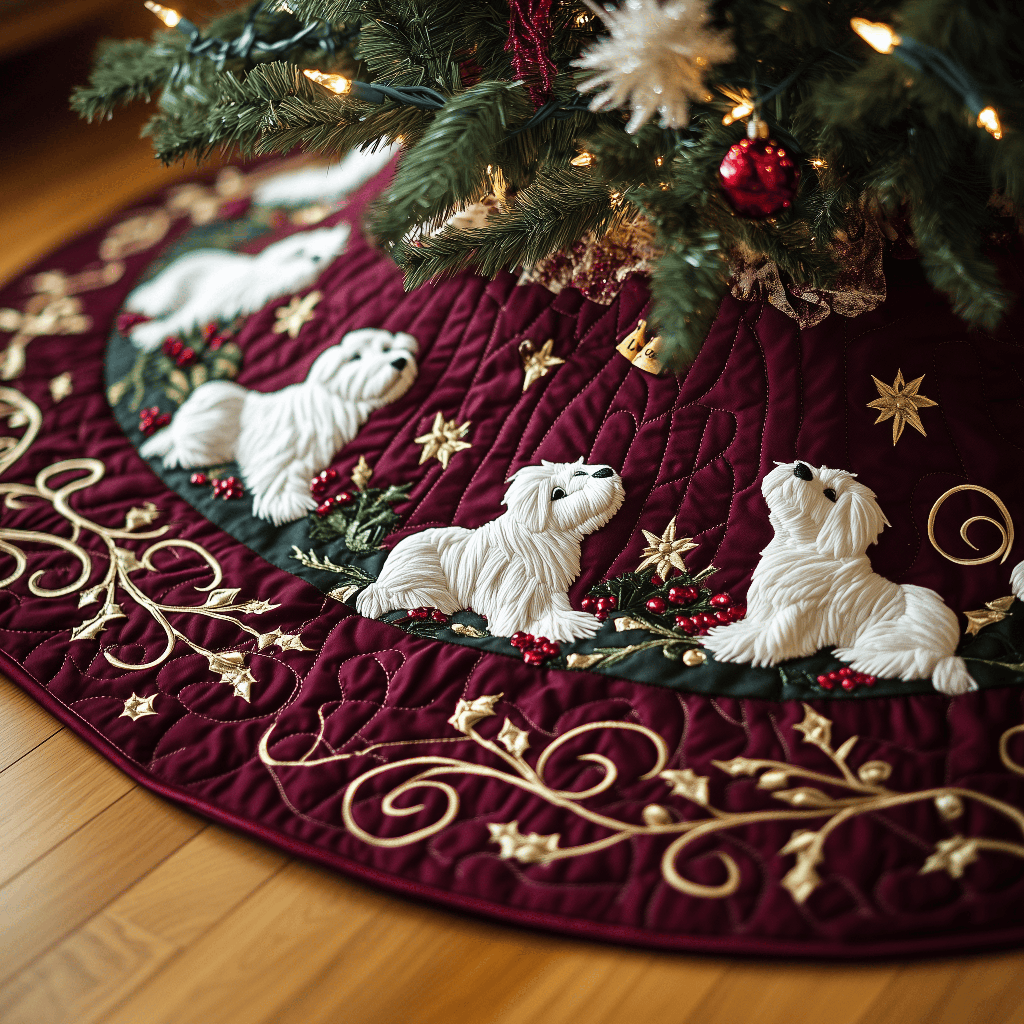 West Highland Terrie Quilted Tree Skirt Charming Thanksgiving Gift Merch