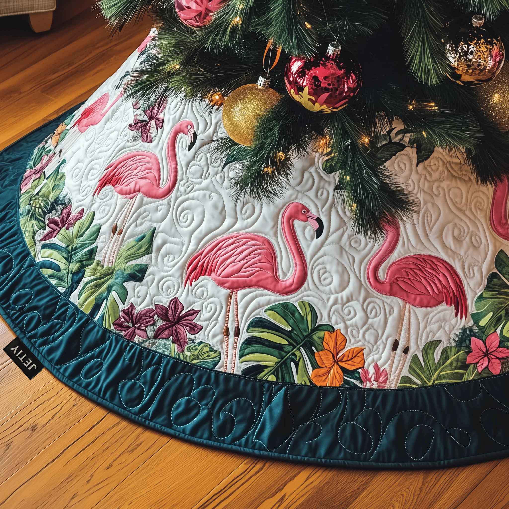 Tropical Flamingo Quilted Tree Skirt Adorable Easter Gift Merch