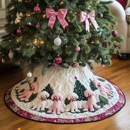 Holiday Poodle Quilted Tree Skirt Perfect Gift Merch For Her
