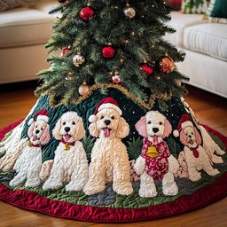 Poodle Love Quilted Tree Skirt Stylish Holiday Decor Gift Merch