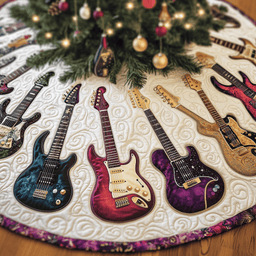 Festive Swirl Guitars Quilted Tree Skirt Must-Have Holiday Decor Merch
