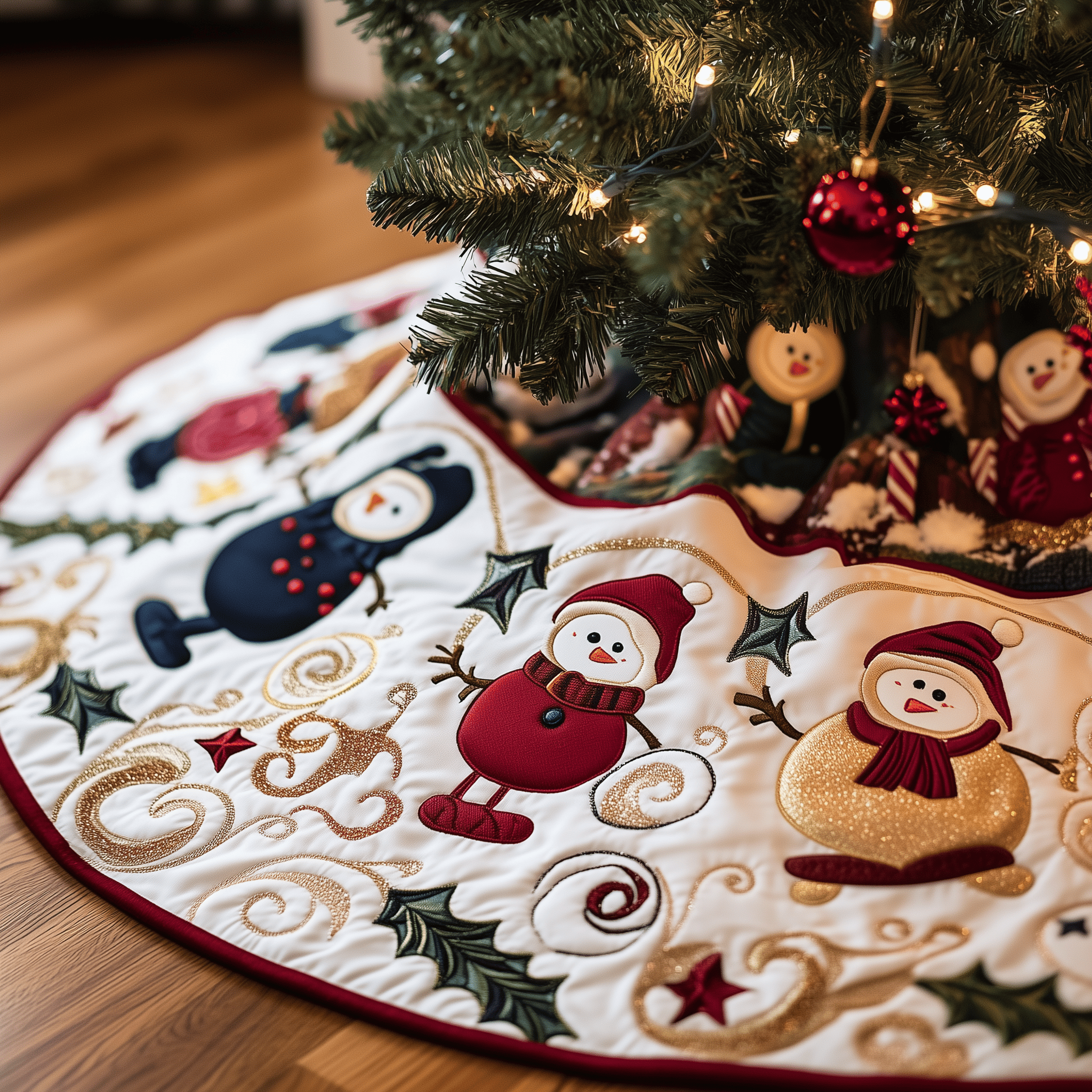 Jolly Snowman Quilted Tree Skirt Charming Thanksgiving Gift Merch