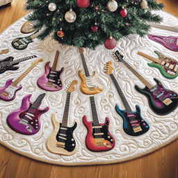 Festive Swirl Guitars Quilted Tree Skirt Cozy Home Decor Gift Merch