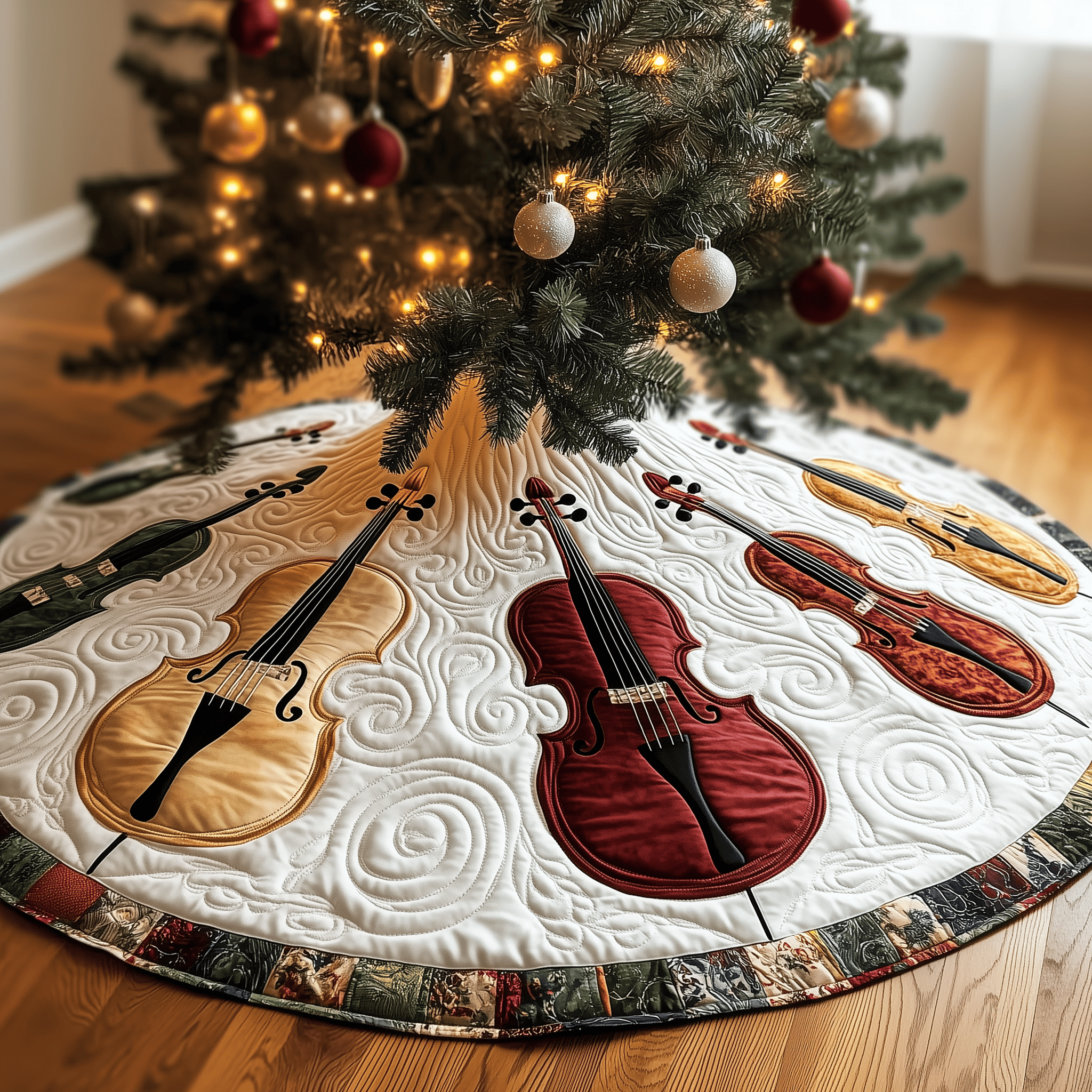 Festive Cello Quilted Tree Skirt Special Birthday Gift Merch