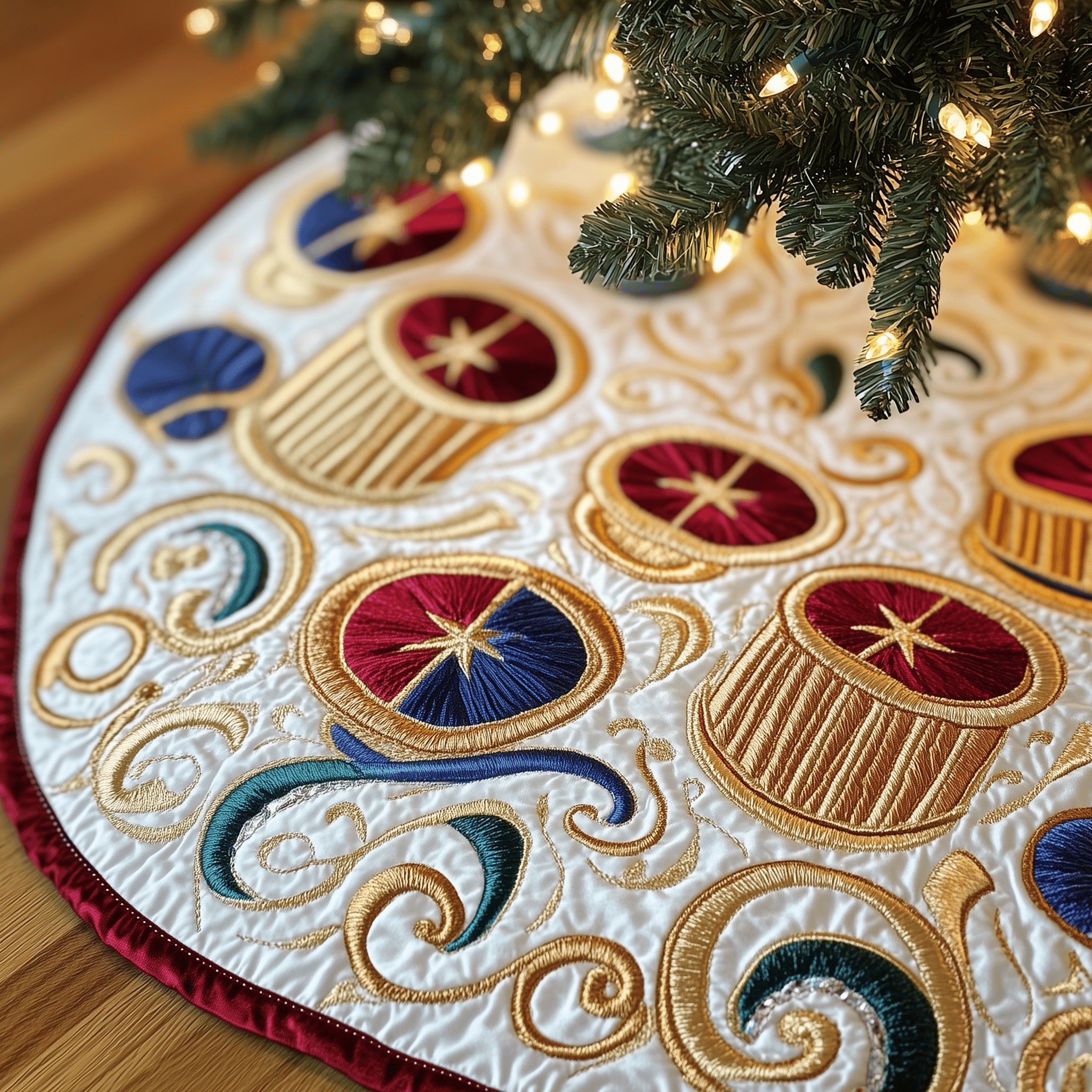 Swirl Drum Christmas Quilted Tree Skirt Unique Gift Merch For Friends