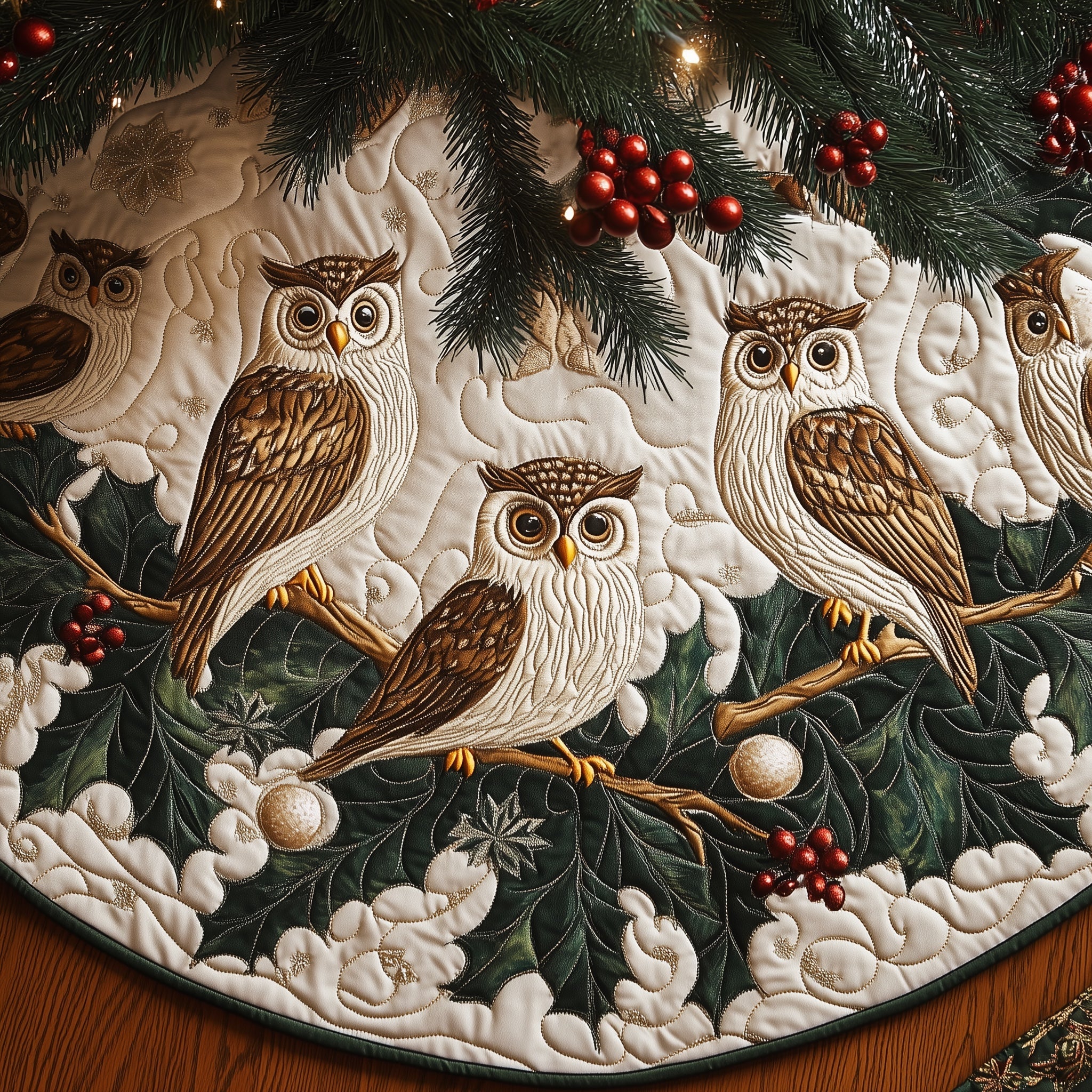 Festive Owl Quilted Tree Skirt Cozy Tree Skirt For Holiday Decor