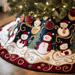 Jolly Snowman Quilted Tree Skirt Special Birthday Gift Merch
