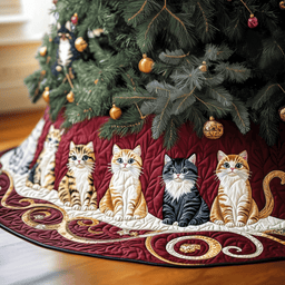 Joyful Cat Quilted Tree Skirt Perfect Tree Skirt Decoration Merch