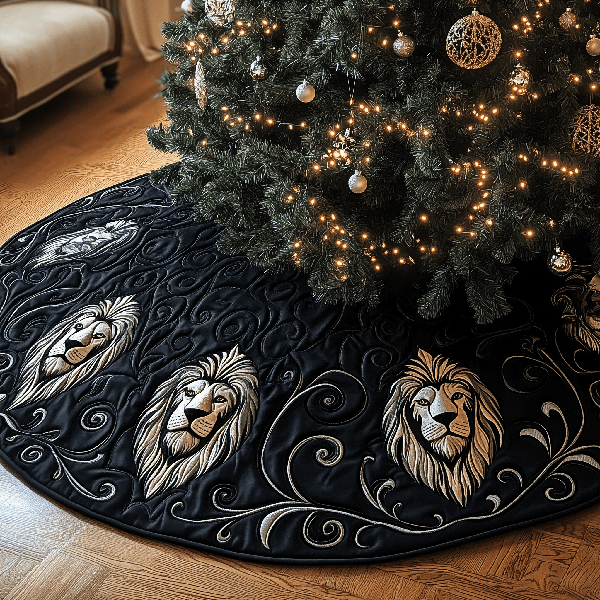 Majestic Lion Quilted Tree Skirt Festive Tree Skirt Gift Choice