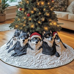 Wolf Quilted Tree Skirt Warm Gift Merch For Family