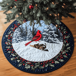 Red Cardinal Quilted Tree Skirt Charming Thanksgiving Gift Merch