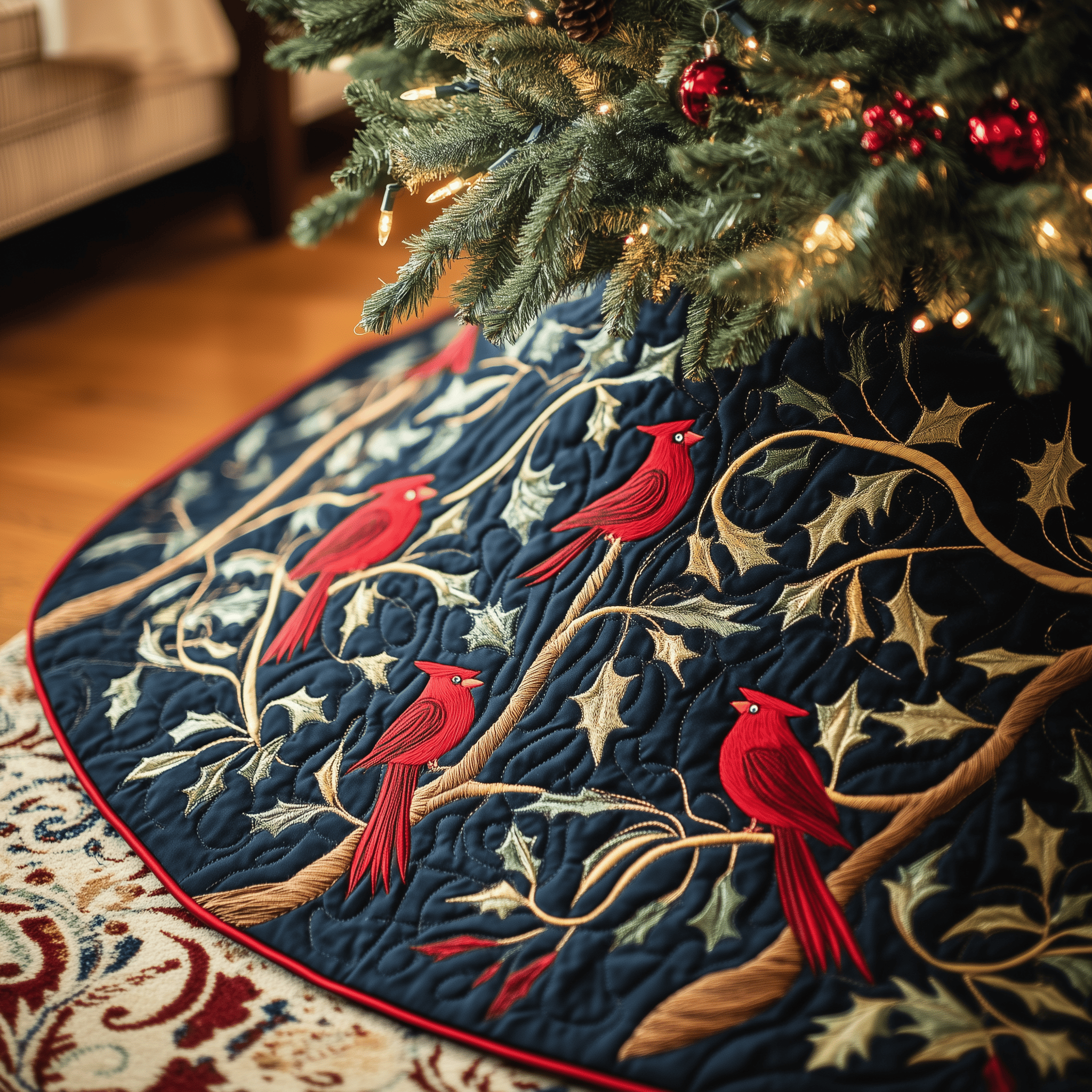 Red Cardinal Quilted Tree Skirt Adorable Easter Gift Merch