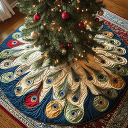 Shimmering Peacock Quilted Tree Skirt Unique Gift Merch For Friends