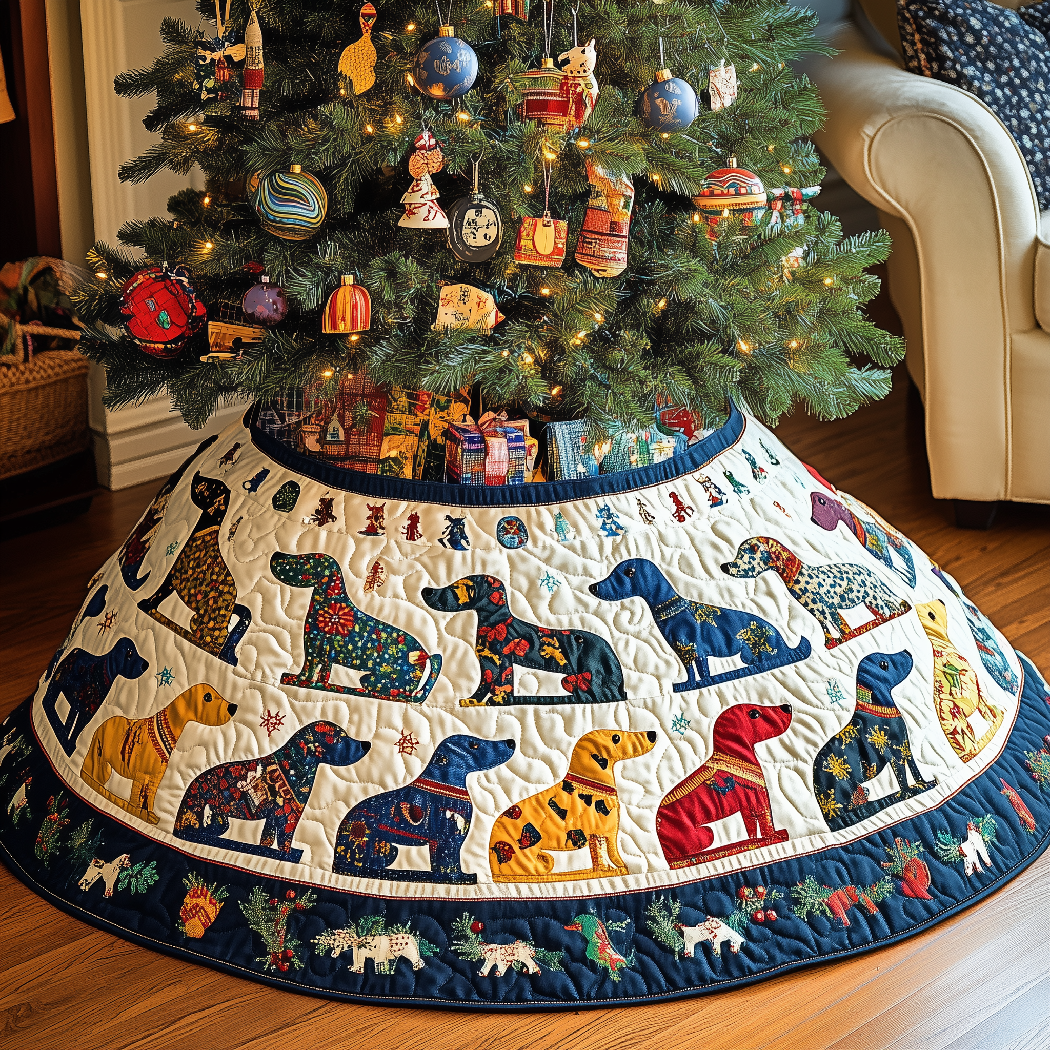 Playful Dachshund Quilted Tree Skirt Perfect Tree Skirt Decoration Merch