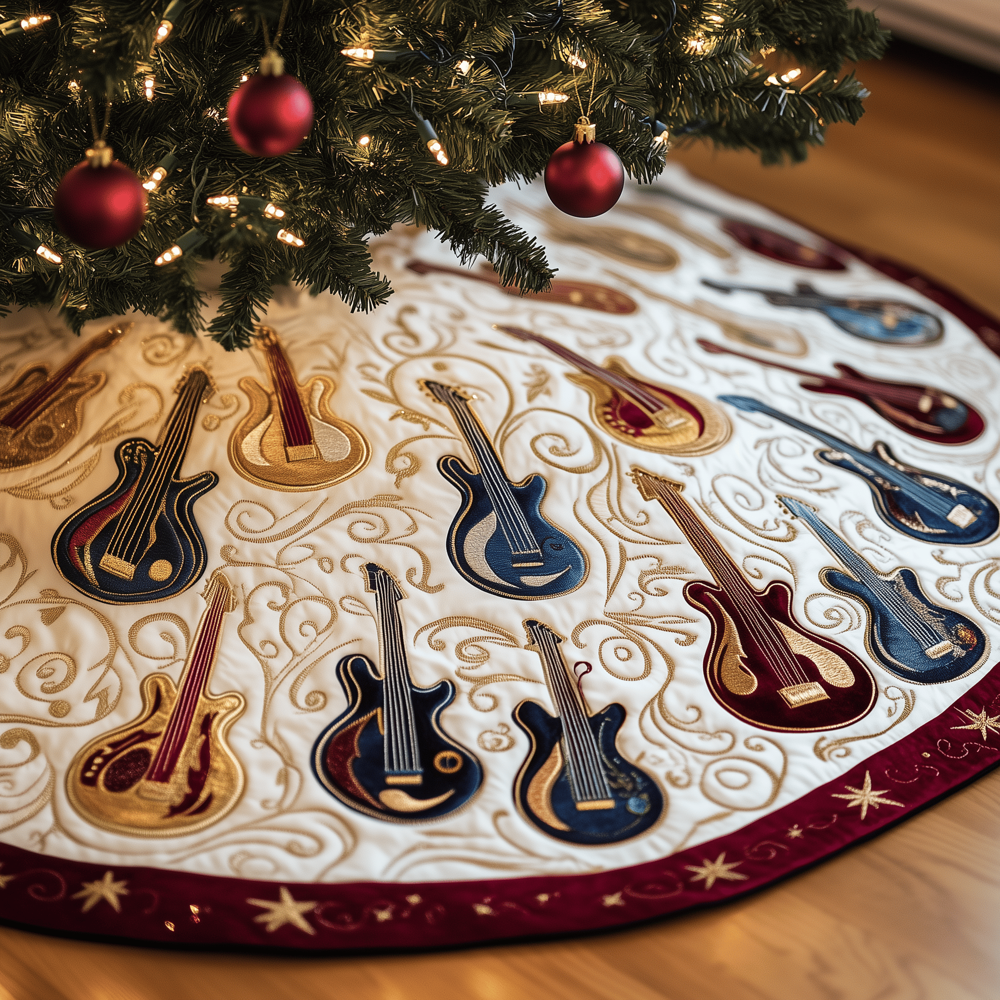 Guitar Bass Quilted Tree Skirt Meaningful Anniversary Gift Merch