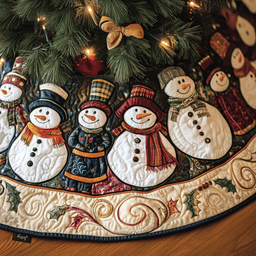 Vintage Christmas Snowman Quilted Tree Skirt Beautiful Christmas Home Merch