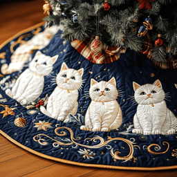Joyful Cat Quilted Tree Skirt Festive Living Room Merch