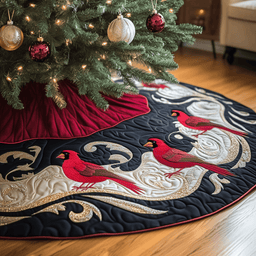 Red Cardinal Quilted Tree Skirt Thoughtful Gift Merch For Dad