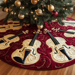 Festive Violins Quilted Tree Skirt Cozy Home Decor Gift Merch