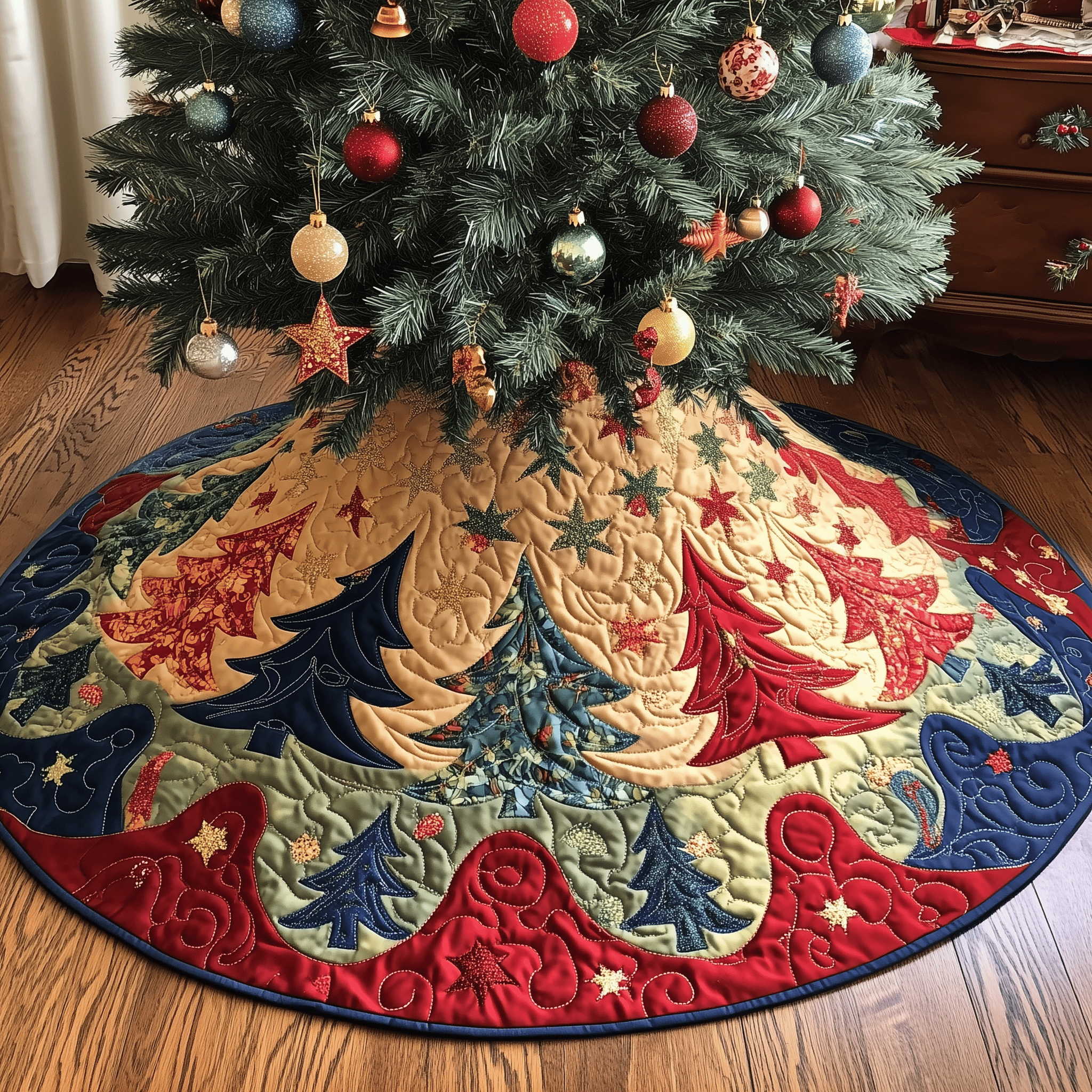 Festive Tree Christmas Quilted Tree Skirt Special Birthday Gift Merch