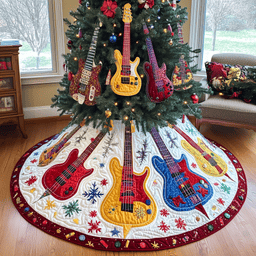 Festive Guitars Quilted Tree Skirt Meaningful Anniversary Gift Merch