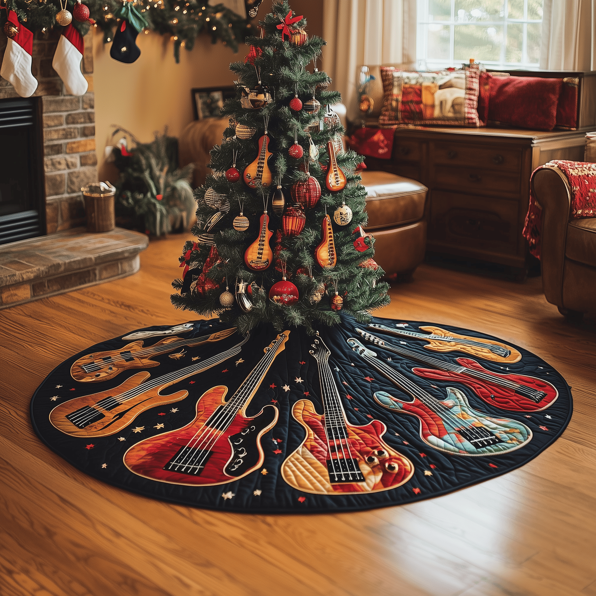 Guitar Bass Quilted Tree Skirt Must-Have Holiday Decor Merch